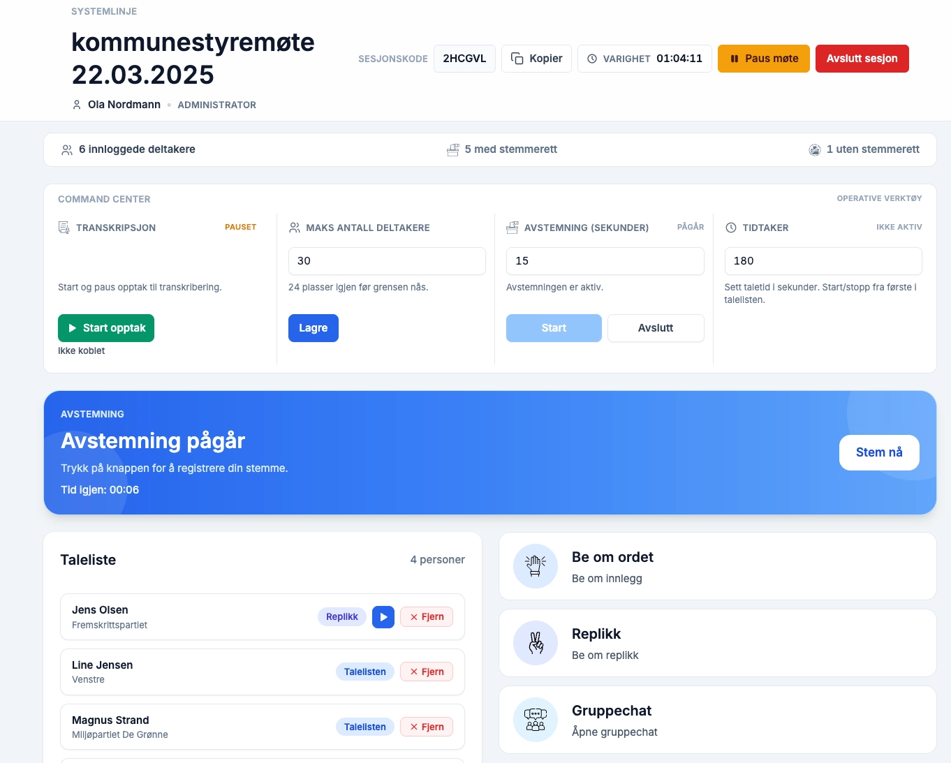 Produktvisning av Kommunemøte.no i bruk